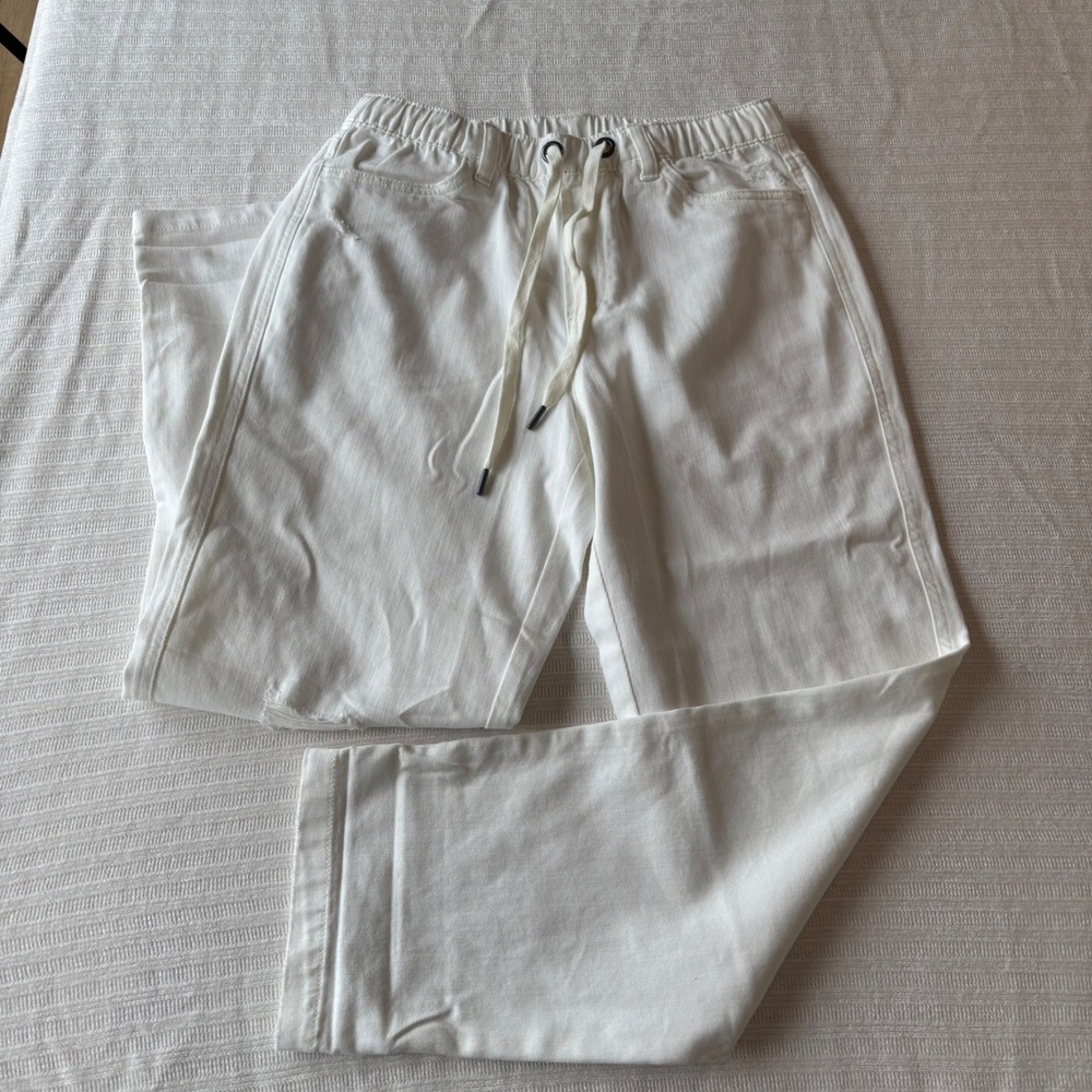 Aerie White Distressed Denim Joggers Elastic Waist Drawstring Pants S 063873